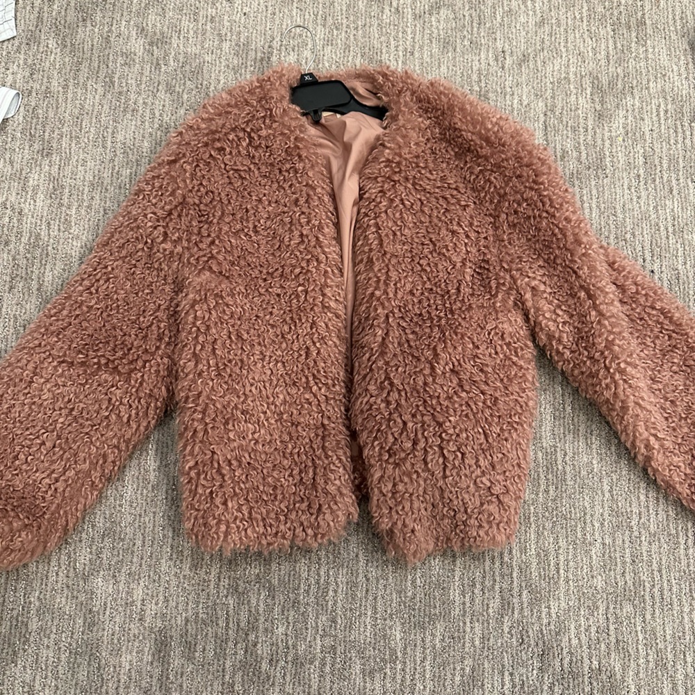 Faux fur pink coat size large